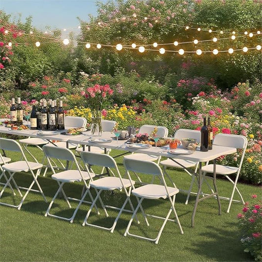 40 Pack White Plastic Folding Chairs, Portable Stackable Commercial Party Folding Chairs with Steel Frame 350lbs for Home Office Outdoor Indoor Office Wedding Party Events