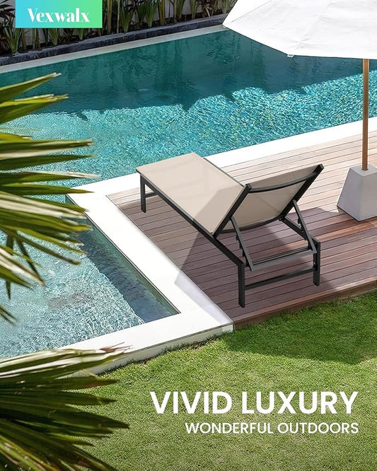 Outdoor Lounge Chairs for Pool, Aluminum Chaise Lounge Chairs with 5-Position Recliner, Patio Lounge Chair for Backyard