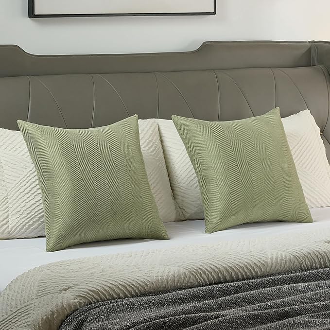 FUTEI Sage Green Chenille Throw Pillow Covers 22x22 Inch Set of 2,Soft Wide Chevron Textured Cushion Case,Farmhouse Home Decor for Couch Bed Living Room