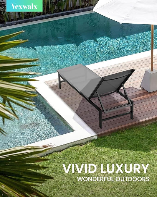 Outdoor Lounge Chairs Set of 2 for Pool, Aluminum Chaise Lounge Chairs with 5-Position Recliner, Patio Lounge Chair for Backyard, Poolside, Deck, Lawn, Dark Gray