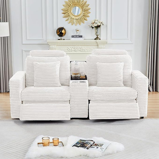 ORRD Multifunctional Storage Console with Dual Cup Holders, Table, USB Charging Station for Modular Sectional Sofa for Living Room-White