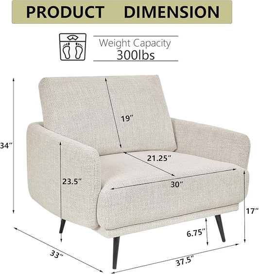 Oversized Accent Chair for Living Room Chairs Reading Arm Chair Comfy Modern Single Sofa Side Chairs with Metal Legs & Soft Cushion for Bedroom, Waiting Room (Chenille Beige Grey, Set of 2)