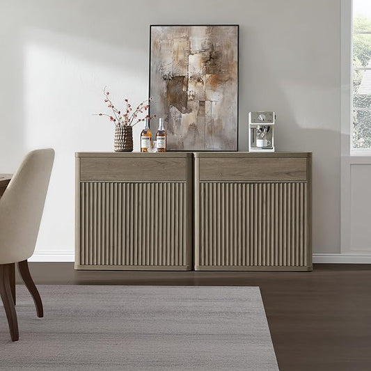 SICOTAS Buffet Cabinet with Storage - Accent Fluted Storage Cabinet with 4 Doors & 2 Drawers Sideboard Credenza Buffet Table Console Cabinets for Living Room Kitchen Dining Room Entryway Office