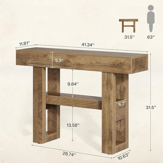 Tribesigns 41.34-Inch Farmhouse Console Table, 2-Tier Narrow Sofa Table Behind The Couch, Entryway Furniture with Storage Shelves for Hallway Foyer Living Room, Light Brown