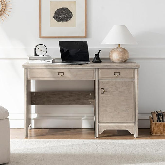 Chogori 47" Solid Wood Executive Desk, Farmhouse Office Computer Desk with 2 Drawers & Storage Cabinet, Wooden Writing Table for Home Office Study Bedroom,Gray