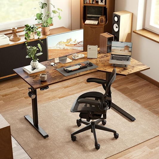 Agilestic Electric Standing Desk, L-Shaped 55 Inches Height Adjustable Desk, Sit and Stand up for Work Office Home, Ergonomic Rising Computer Table for Home Office with Splice Board, Rustic Brown