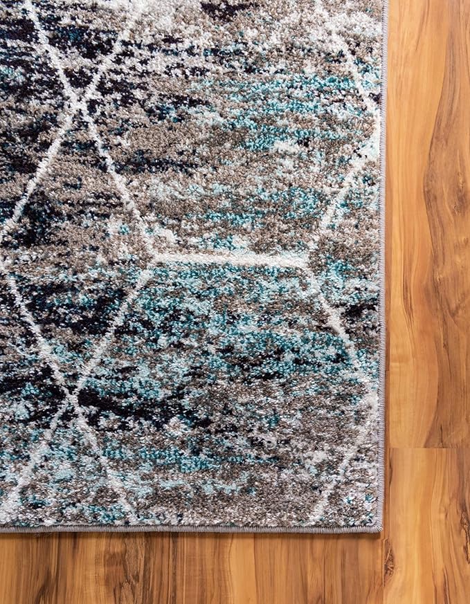 Unique Loom Trellis Frieze Collection Area Rug - Geometric (2' x 10' Runner, Blue Multi/ Ivory)