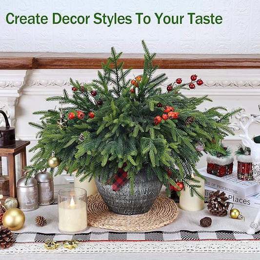 36 Pcs Christmas Greenery Pines Branch Pine Branches Artificial Green Pine Stem - Real Touch for Vase DIY Crafts Flower Arrangement Home Indoor Christmas Decor(18 Inch)