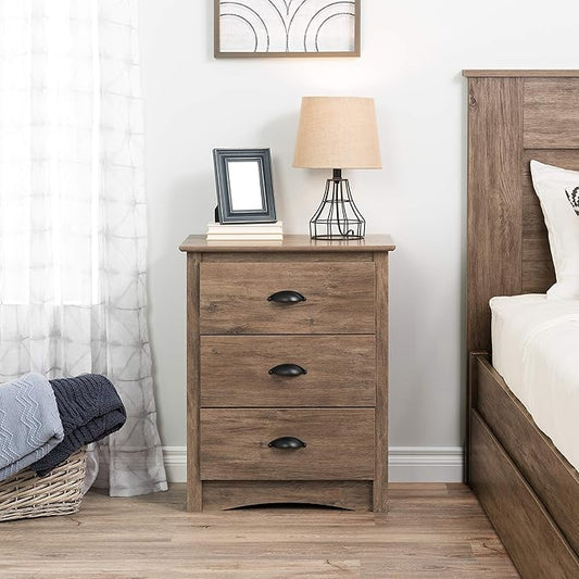 Prepac Salt Spring Rustic Tall Nightstand Side Table with 3 Drawers, Farmhouse Tall 3-Drawer Bedside Table 16" D x 23" W x 29" H, Drifted Gray, DDC-2403