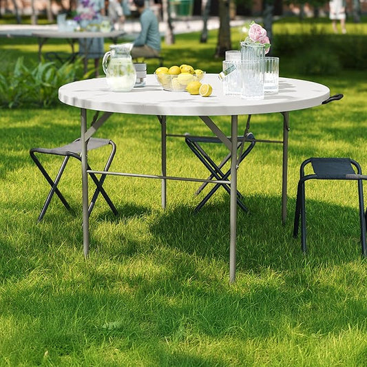 Flash Furniture Freeman 4' Round Plastic Folding Table with Carrying Handle, Plastic Foldable Table for Indoor/Outdoor Events, White