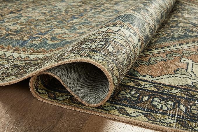 Loloi Magnolia Home by Joanna Gaines Banks Collection BAN-02 Denim/Clay 3'-6" x 5'-6" .13" Pile Height, Machine Washable, Accent Rug