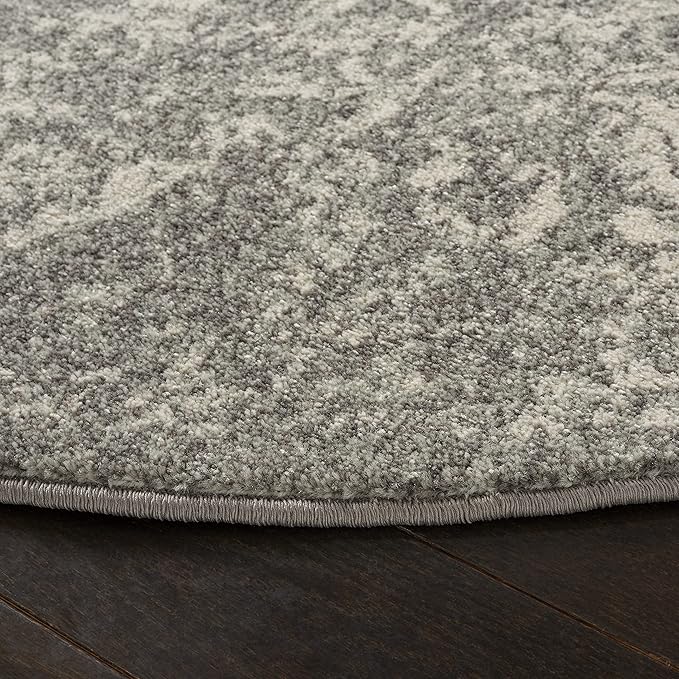 SAFAVIEH Evoke Collection 6'7" Round Silver / Ivory EVK256S Oriental Distressed Non-Shedding Dining Room Entryway Foyer Living Room Bedroom Area Rug