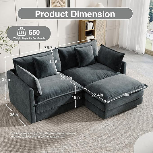 Modular Sectional Sofa, 76.7 Inch L-Shaped Cloud Sofa with Deep Seat Comfortable Chenille Sofa with Cushion Double Sectional Sofa for Living Room Apartment,Gray