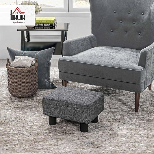 HOMCOM Ottoman Foot Rest, Small Foot Stool with Linen Fabric Upholstery and Plastic Legs, Cube Ottoman for Living Room, Charcoal Gray