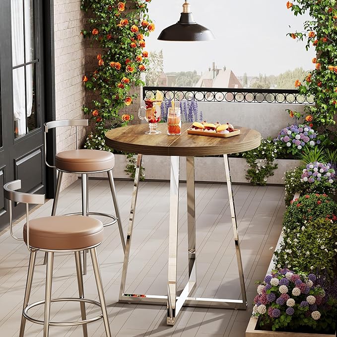 Tribesigns Round Bar Table, 40.2" High Bistro Pub Table with Crossed Metal Legs, Counter Height Cocktail Table for Home Bar, Living Room, Small Space