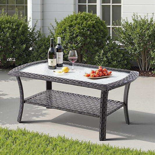 4 Pieces Wicker Patio Furniture - All-Weather PE Wicker Outdoor Conversation Bistro Set Loveseat Chairs with Table,Outdoor Rattan Sofa Chair High Back Deep Seating,Beige