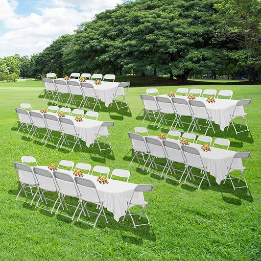 50 Pack Plastic White Folding Chairs with 350-LBS Capacity, Lightweight Portable Indoor Outdoor Chairs, Stackable Commercial Seat with Steel Frame for Office, Party, Graduations, Kitchen