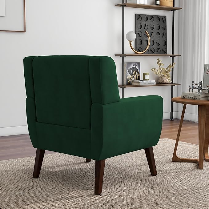 Accent Chair, Modern Velvet Arm Chair for Living Room, Bedroom, Comfy High-Resilient Sponge Reading Chair for Small Spaces (Velvet Retro Green, Set of 1