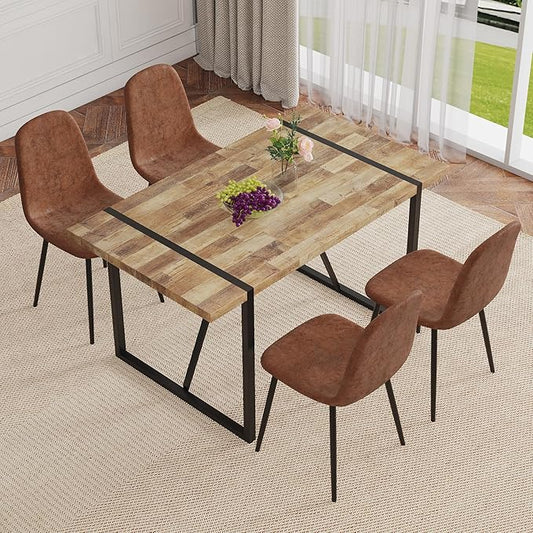 4 Chair Dining Table Set,Dinner Table Set for 4,55'' Kitchen Table and PU Leather Chairs Set of 4, 5 Piece Dining Table Set for Kitchen Dining Room