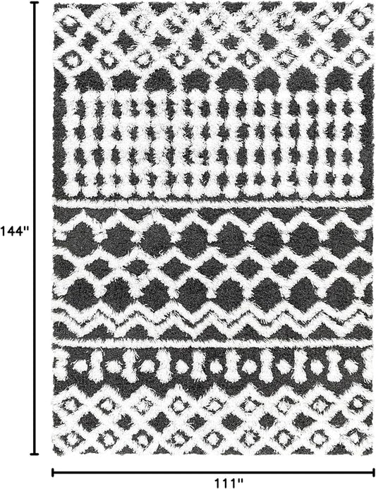Livabliss Hapsburg Moroccan Shag Area Rug,9'3" x 12',Black/White