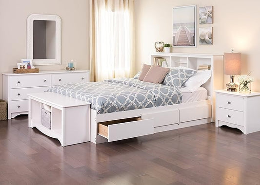 Prepac Sonoma Traditional Nightstand Side Table with 2 Drawers, Functional 2-Drawer Bedside Table 16" D x 23.25" W x 21.75" H, White, WDC-2422