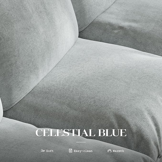 106'' Down Blend L-Shaped Sectional Sofa, Deep Seat Feather-Filled Cushions, Oversized Cloud Couch with Sink-in Comfort, Modern Living Room Sofa – Sky Fog Blue