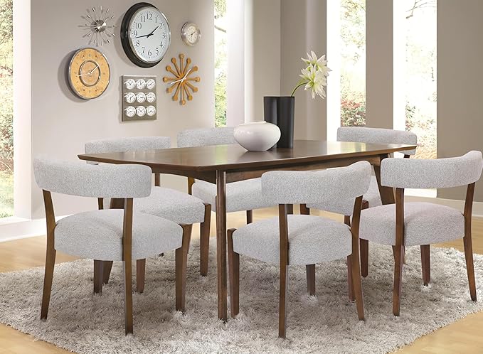 Modern Dining Chairs Set of 4, Walnut Upholstered Kitchen & Dining Room Chairs, Mid Century Modern Wooden Dining Chairs Oversized Sturdy Rounded Chairs Curved Back, Beige Fabric