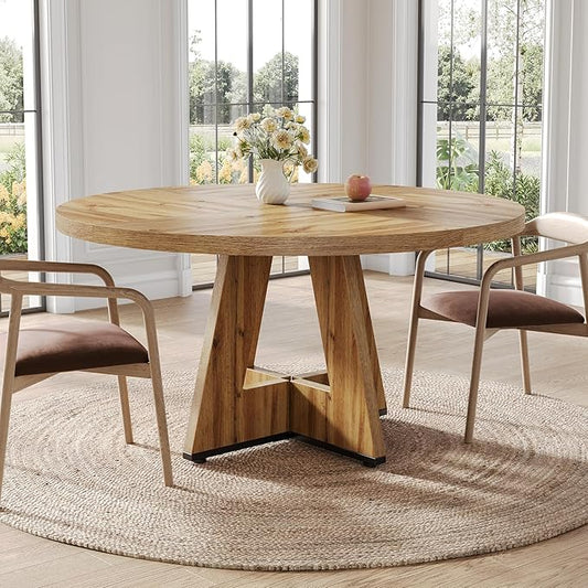 LITTLE TREE Round Dining Table for 4-6 People, 47 Inches Dining Room Table with Wooden Pedestal Base, Modern Dinner Table, Circle Kitchen Tables for Dining Room, Kitchen, Living Room(Table Only)