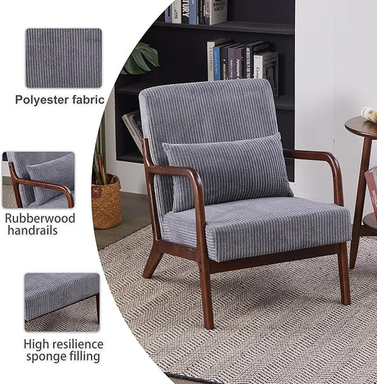 Accent Chairs, Set of 2 Mid-Century Modern Chair with Pillow, Armchair with Solid Wood, Reading Relaxing Leisure Chair for Living Room(Dark Grey)