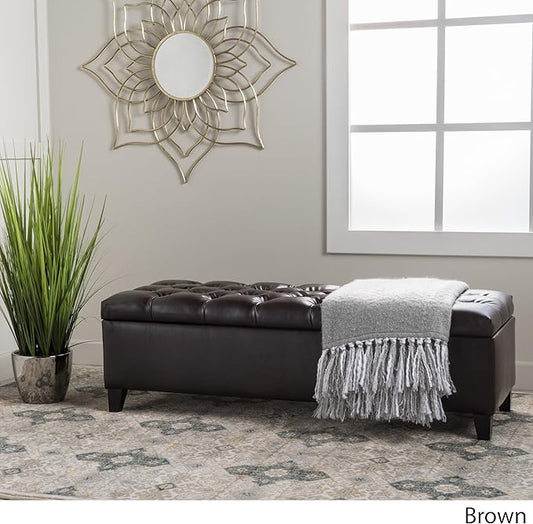 Christopher Knight Home Ottilie Leather Storage Ottoman, Brown