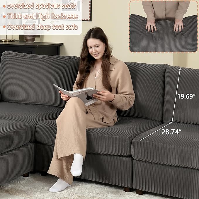 EASE MOOSE Oversized Modular Sectional Sofa, Extra Large L Shape Sectional Cloud Couch,Comfty Deep Modular Sofa with Ottoman,for Living Room,Dark Grey