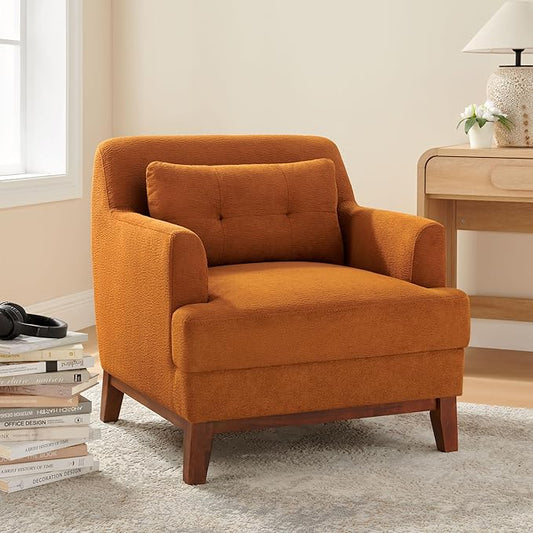VANOMi Modern Accent Chairs, Terry Fabric Living Room Chairs with Cushion, Mid-Century Modern Comfy Reading Chair for Bedroom, Corner, Apartment, Orange