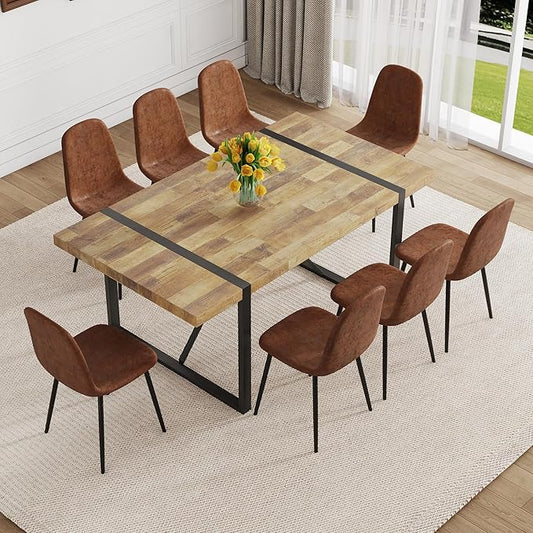 9 Piece Dining Table Set,Dining Room Table Set for 8,71'' Kitchen Table and PU Leather Chairs Set of 8,8 Chair Dining Table Set for Kitchen Dining Room