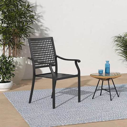 PHI VILLA Metal Outdoor Dining Chairs Set of 6 - Stackable Black Patio Chairs, 300lb Capacity (Beehive)