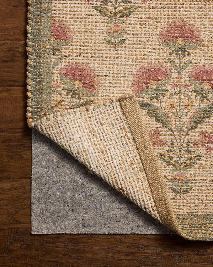 Loloi Chris Loves Julia Rue Collection RUE-01 Sage/Blush 8'-6" x 11'-6" Area Rug Jute Neutral Floral Living Room Bedroom Rug