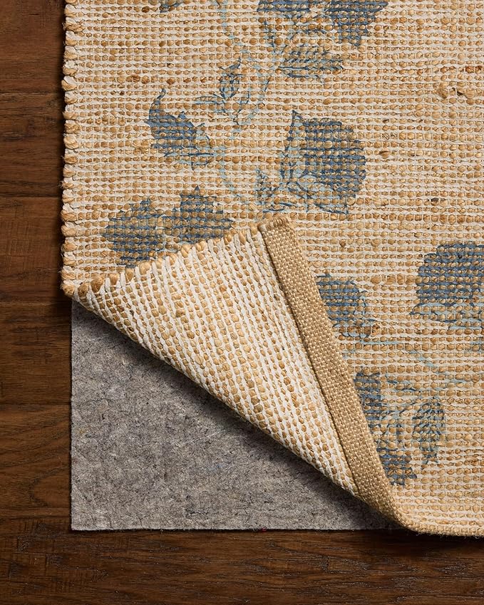 Loloi Chris Loves Julia Rue Collection RUE-05 Natural/Denim 5'-0" x 7'-6" Area Rug Jute Neutral Floral Living Room Bedroom Rug