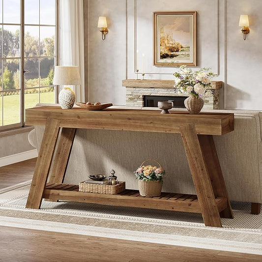 Tribesigns 62.9-Inch Solid Wood Console Table for Entryway, Long Narrow Sofa Couch Table with Storage for Living Room Hallway