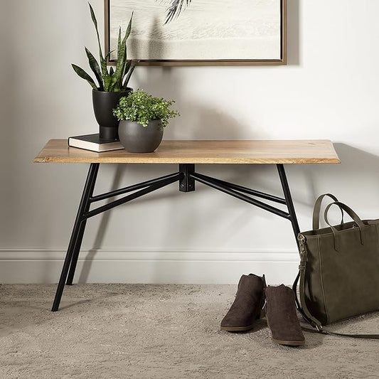 Kate and Laurel Pallson Modern Bench, 36 x 14 x 20, Natural Wood and Black, Decorative Boho Decor for Storage and Display