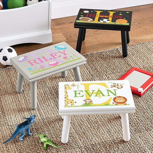 Let’s Make Memories Personalized My Own Name Step Stool - Children’s Step Stool - Sturdy Wood – Non-Toxic Paint, Sealer - Unicorn Design - White - 14’Wx9.25”Lx8.75”H - Ages 3+