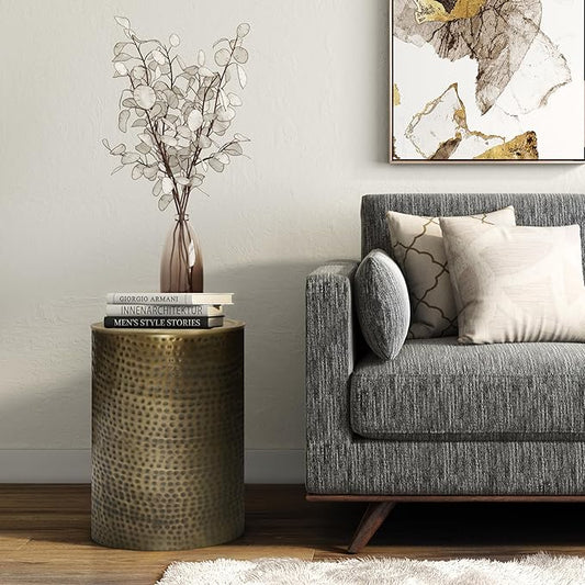 SIMPLIHOME Corbin Side Table – 16 inch Wide Metal Round Accent Table in Hammered Antique Gold, Industrial Style End Table for Living Room, Bedroom, or Office with Sturdy Base, Assembled