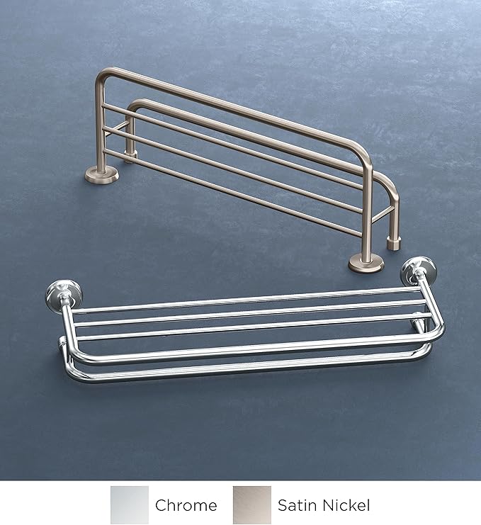 Gatco 5376 Designer II Bathroom Spa Towel Rack, 24", Chrome | Wall Mounted Stainless Steel 26.50" W X 5.68" H X 10" D Towel Holder Rack with Towel Bar for Bathroom