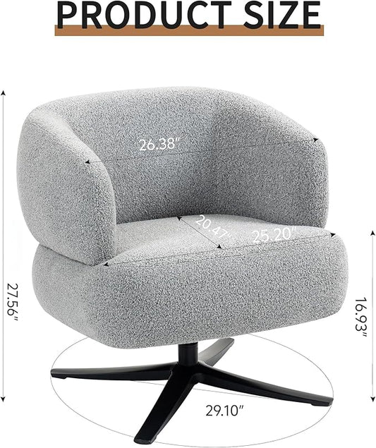 Pro 360° Swivel Accent Chair, Cuddle-Style Lounge Chair with Ergonomic Wrap-Around Backrest, 500LBS Capacity Grey Linen Fabric Rotatable Sofa Chair for Living Room, Balcony, Study