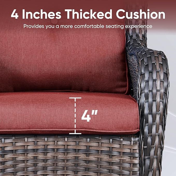 9-Piece Outdoor Patio Cushion Set - Fade & Water Resistant with Removable Olefin Cover, 22x24x4 Inch Memory Foam Cushions for Wicker Sectional Sofa – Red/Buckle