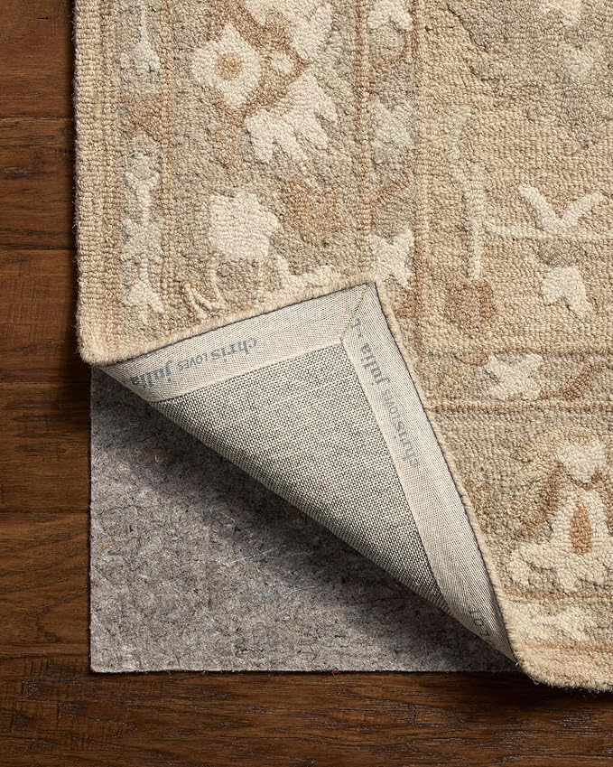 Loloi Chris Loves Julia Dorothea Collection DRT-02 Khaki/Dove 8'-6" x 11'-6" Area Rug Wool Neutral Floral Living Room Bedroom Carpet