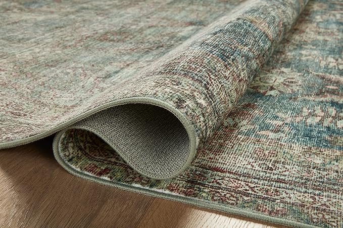 Loloi Magnolia Home by Joanna Gaines Banks Collection BAN-01 Ocean/Spice 2'-6" x 12'-0", .13" Pile Height, Machine Washable, Runner Rug