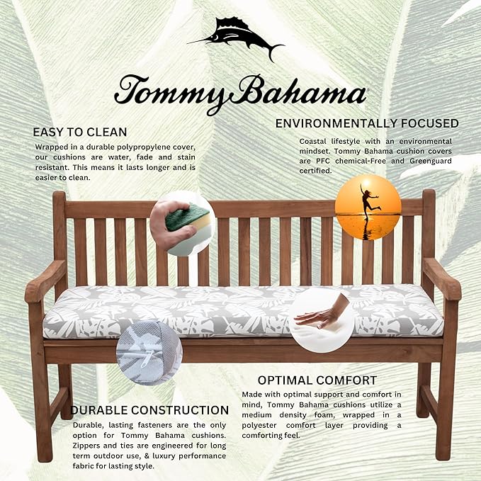 Tommy Bahama Bench Cushion, 50" X 19" X 2.5", Tropical Chrome