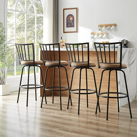VECELO Barstools, Adjustable Counter Stools,Steel Bistro Pub Chairs,Bar Stools with 360 Degree Swivel Cushion Seat, Straight Line Backrest,Set of 4