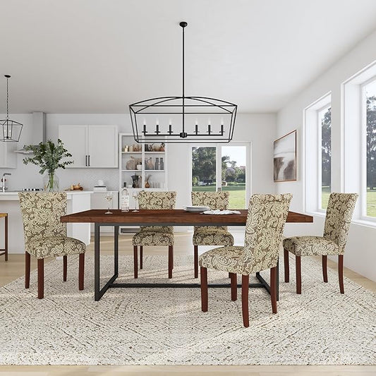 HomePop Classic Parsons Dining Chair, Pack of 2, Brown Jacobean Print
