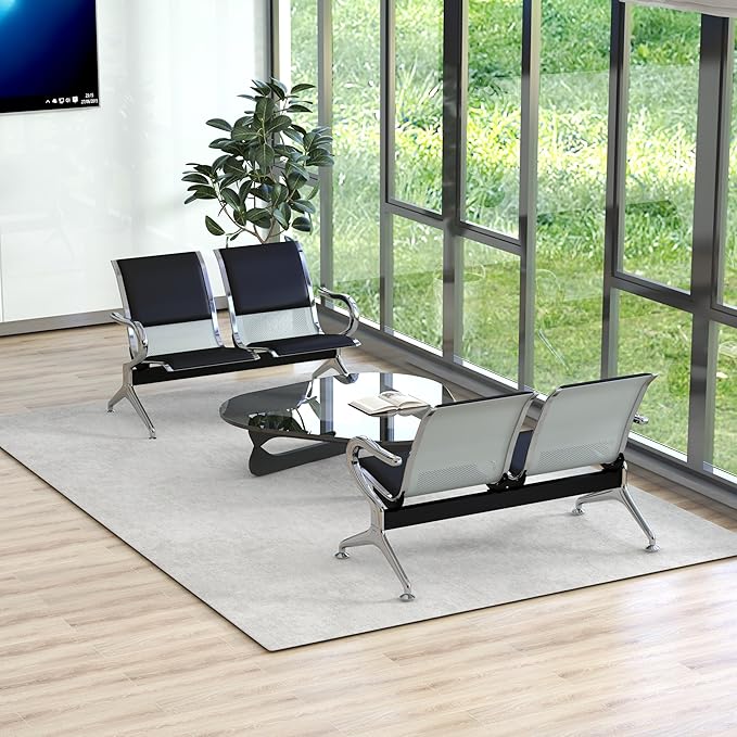 Kinsuite 2-Seat Waiting Room Bench - PU Leather Waiting Room Chairs with Arms & Non-Slip Foot Mats, Reception Chairs Guest Chair for Office Airport Bank Salon, Black