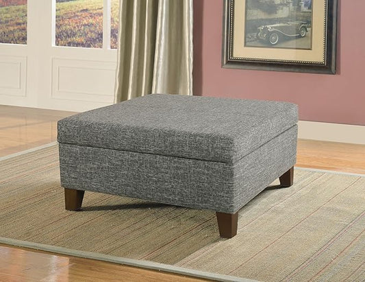 HomePop Square Storage Ottoman with Wood Legs, Slate Gray